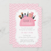 Roze make-up zakje meisjes verjaardagsfeestje uitn kaart (Voorkant / Achterkant)