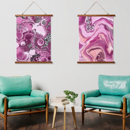Roze, makende en magenta marble Fluid Art Hangend Wandkleed (Woonkamer)