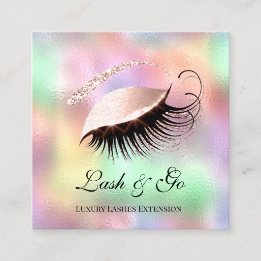 Roze Makeup Artist Eyelash Extension Holograaf Lux Vierkante Visitekaartje (Voorkant)