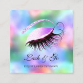 Roze Makeup Artist Eyelash Extension Holographic Vierkante Visitekaartje (Voorkant)
