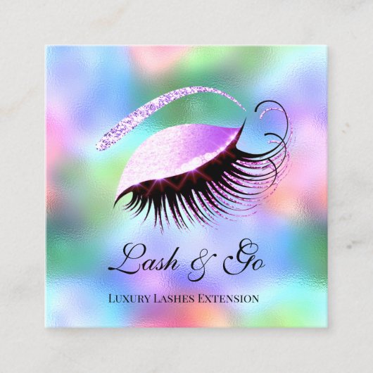 Roze Makeup Artist Eyelash Extension Holographic Vierkante Visitekaartje (Voorkant)