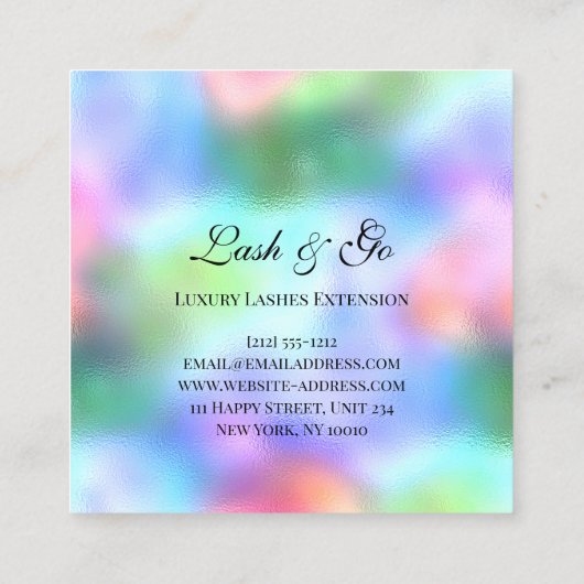 Roze Makeup Artist Eyelash Extension Holographic Vierkante Visitekaartje (Achterkant)