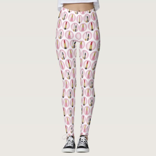 Roze Makeup Cosmetic Pattern Cosmetology Leggings (Voorkant)