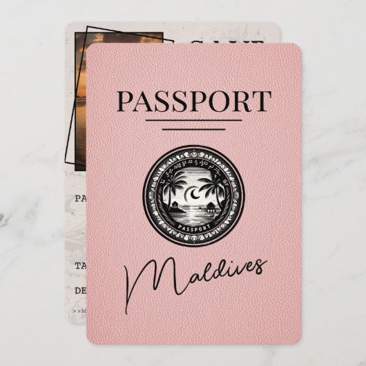 Roze Malediven Paspoort Bewaar de datum Save The Date (Voorkant / Achterkant)