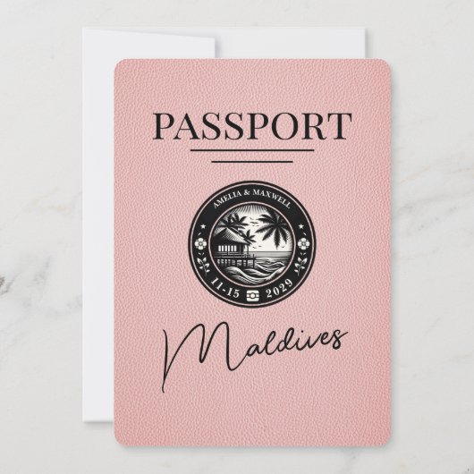 Roze Malediven Paspoort Huwelijksuitnodiging Kaart (Achterkant)