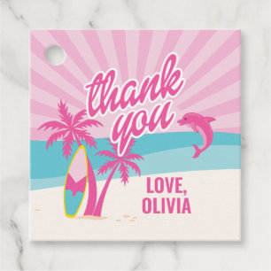 Roze Malibu Beach Palm Verjaardag Bedankjes Labels