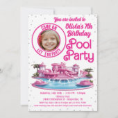Roze Malibu Doll Pool Party Kaart (Voorkant)