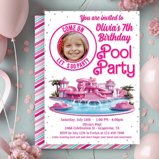 Roze Malibu Doll Pool Party Kaart