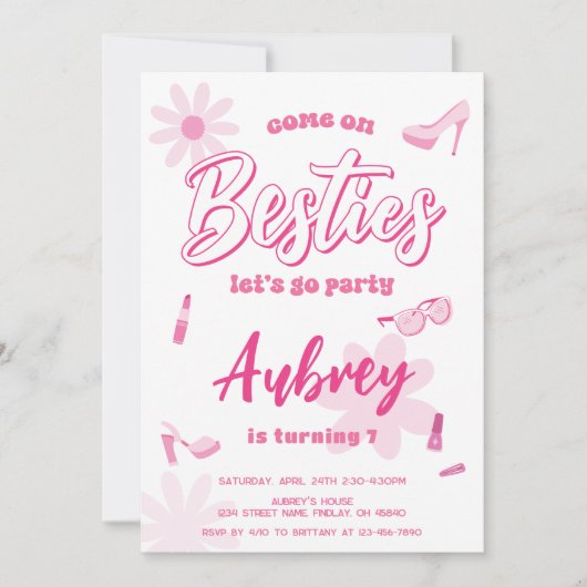 Roze Malibu Kom op Besties Verjaardagsfeest Elke l Kaart (Voorkant)