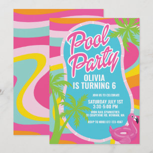 roze malibu spiraal zwembad feest verjaardag kaart