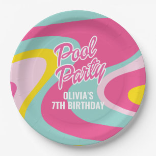 Roze Malibu-strandpalmzwembadfeest verjaardag Papieren Bordje