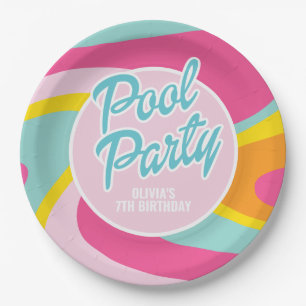 Roze Malibu-strandpalmzwembadfeest verjaardag Papieren Bordje