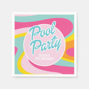 Roze Malibu-strandpalmzwembadfeest verjaardag Servet