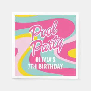 Roze Malibu-strandpalmzwembadfeest verjaardag Servet