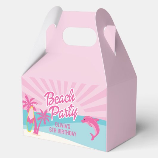 Roze Malibu-strandverjaardag Bedankdoosjes (Voorkant)