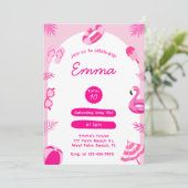 Roze Malibu Zomer Verjaardag Uitnodiging (Staand voorkant)