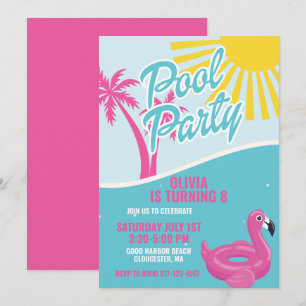 Roze Malibu zwembadfeest verjaardag Kaart