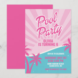 Roze Malibu zwembadfeest verjaardag Kaart