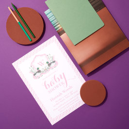 Roze Mallard Duck Monogram Coquette Baby shower Kaart