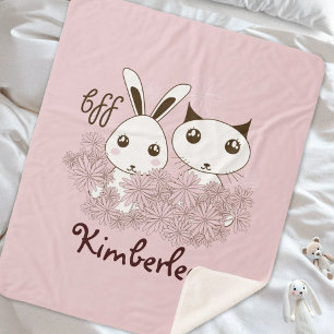 Roze Malle Kitten en Konijn Dierenvrienden Kindere Sherpa Deken