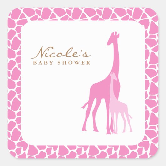Roze Mam en Baby Giraffes Vierkante Sticker (Voorkant)