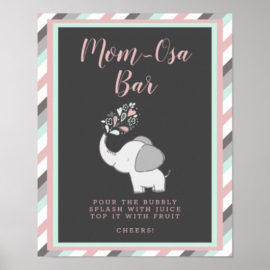 Roze Mam-Osa Bar Elephant Baby shower Drink Sign Poster (Voorkant)