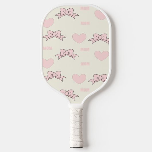 Roze mam patroon op crème pickleball paddle (Voorkant)