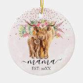 Roze mama Baby Highland Koe Calf Moeder Keramisch Ornament (Voorkant)