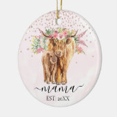 Roze mama Baby Highland Koe Calf Moeder Keramisch Ornament (Links)