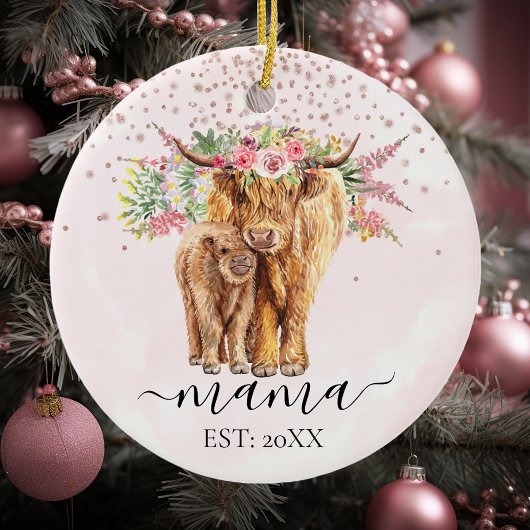Roze mama Baby Highland Koe Calf Moeder Keramisch Ornament