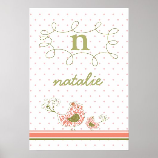 Roze mama en Baby Bird Monogram Kinder Wall Art Po Poster (Voorkant)