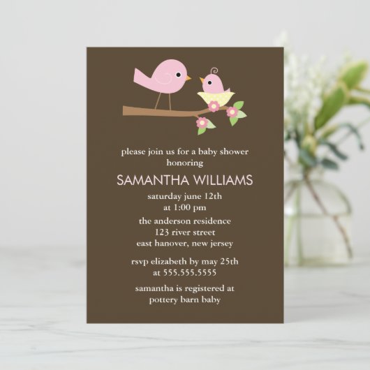 Roze mama en Baby vogels in een nestBaby shower Kaart (Staand voorkant)