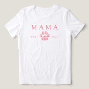 Roze Mama Gingham Paw Print Verjaardag Tri-Blend Shirt