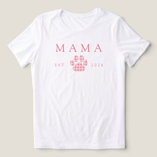 Roze Mama Gingham Paw Print Verjaardag Tri-Blend Shirt (Design voorkant)