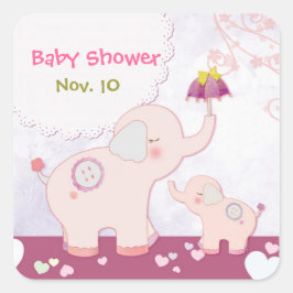 Roze mama in Baby Elephants Baby shower Vierkante Sticker