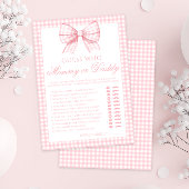Roze mama of papa boog gingham baby shower spel kaart