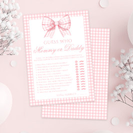 Roze mama of papa boog gingham baby shower spel kaart