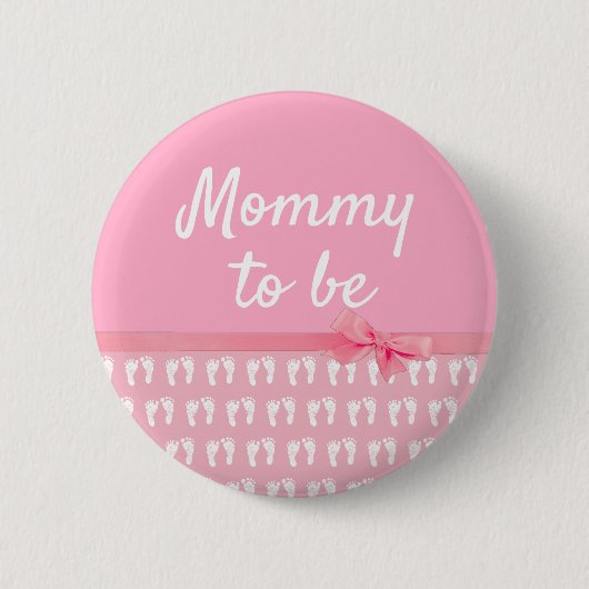 Roze mama om Baby shower Button te voetafdrukken (Voorkant)