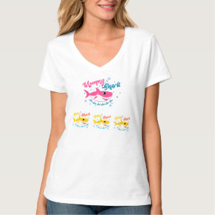 Roze mammie Shark en haar gele Baby haaien T-shirt