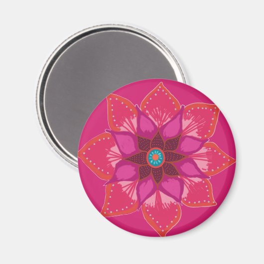 Roze Mandala bloemkunst Magneet (Voorkant / Achterkant)