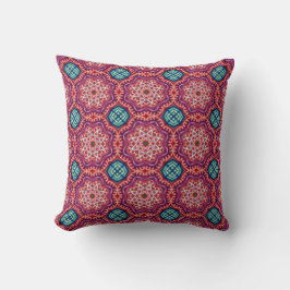 Roze Mandala Bloempatroon met Blauwe Accenten Kussen
