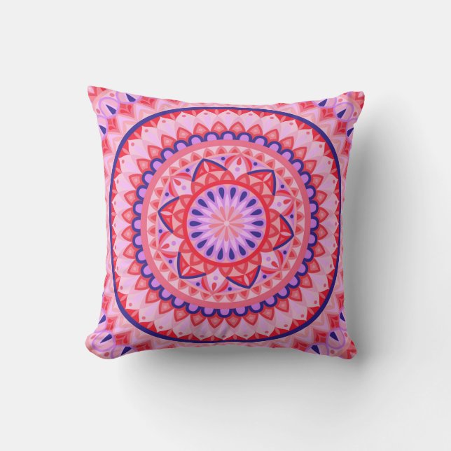 Roze Mandala Boho Levendig Geometrisch Patroon Lie Kussen (Voorkant)
