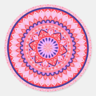 Roze Mandala Boho Levendig Geometrisch Patroon Sti Ronde Sticker