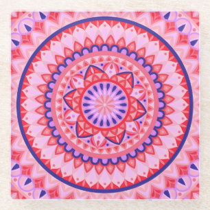 Roze Mandala Boho Levendig Liefde Geometrisch Patr Glazen Onderzetter