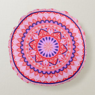 Roze Mandala Boho Levendig Liefde Geometrisch Patr Rond Kussen