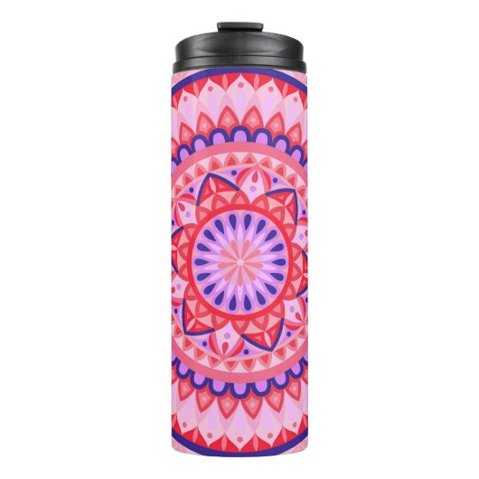 Roze Mandala Boho Reizen Levendig Geometrisch Patr Thermosbeker (Voorkant)