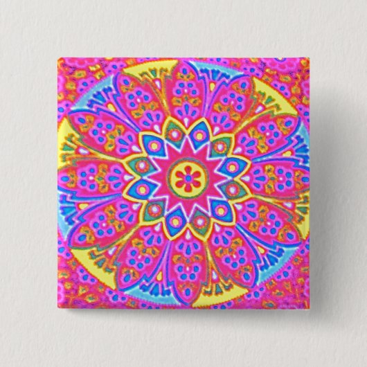 Roze Mandala Button vierkant (Voorkant)