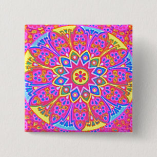 Roze Mandala Button vierkant