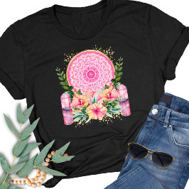 Roze Mandala Crystal Flowers Waterverf Boho T-shirt