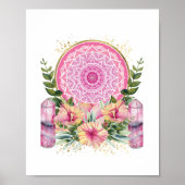 Roze Mandala Crystal Flowers Yoga Reiki Spa Boho Poster (Voorkant)